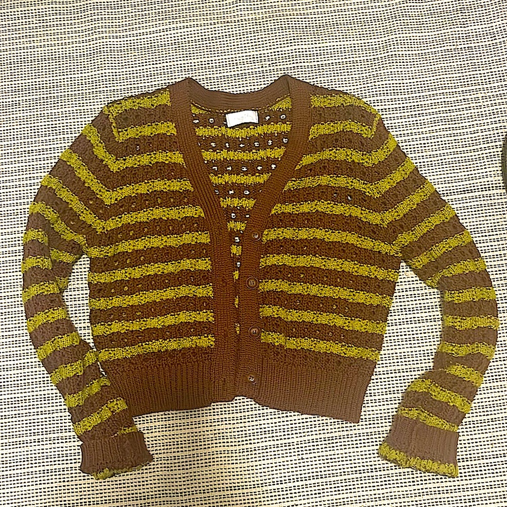 Chase Striped Knit Cardigan in Forest, size S
